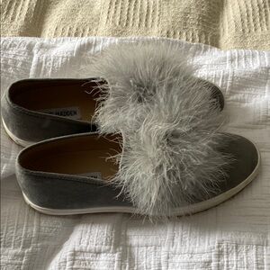 Steve Madden Gray Fur Slip-On Shoes